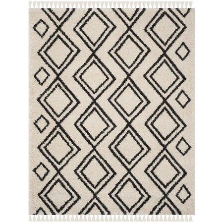 Safavieh 8 x 10 ft. Moroccan Fringe Shag Power Loomed Rug; Large Rectangle - Cream & Charcoal MFG247B-8
